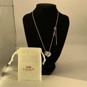 New Coach Gold Tone Crystal Triple Ring Necklace | New with Dust Bag
